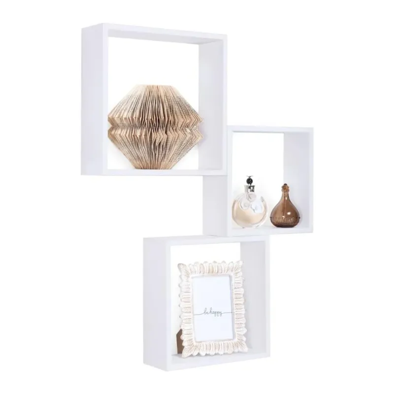 Prezzo Conveniente Kit 3 Mensole Cubo da Parete in Legno 30x30 27x27 24x24 cm colore Bianco