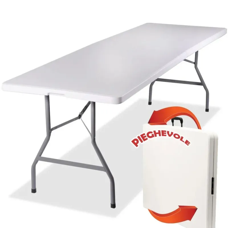 Non Perdere Tavolo Pieghevole in Resina HDPE 180x70 H74cm Richiudibile Salvaspazio Bianco