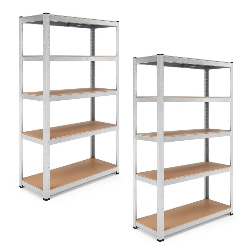 A Buon Prezzo Kit 2 Scaffali Metallo Zincato 5 Ripiani Legno MDF 90x40 H180cm Garage Casa