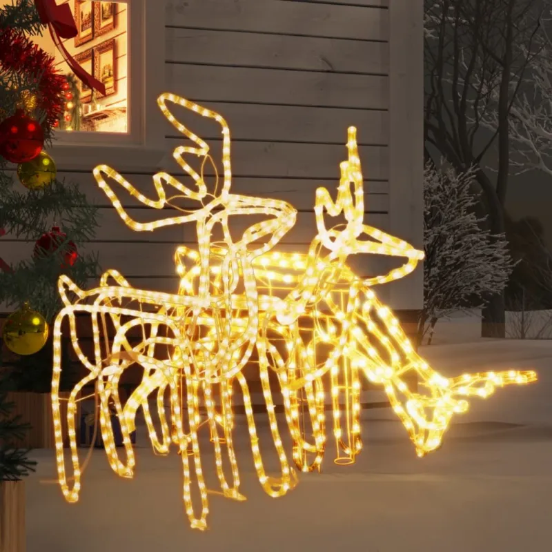 Promozione Esclusiva Set Figure Renne Natalizie 3 pz in PVC Bianco Caldo con 192 LED Pieghevoli