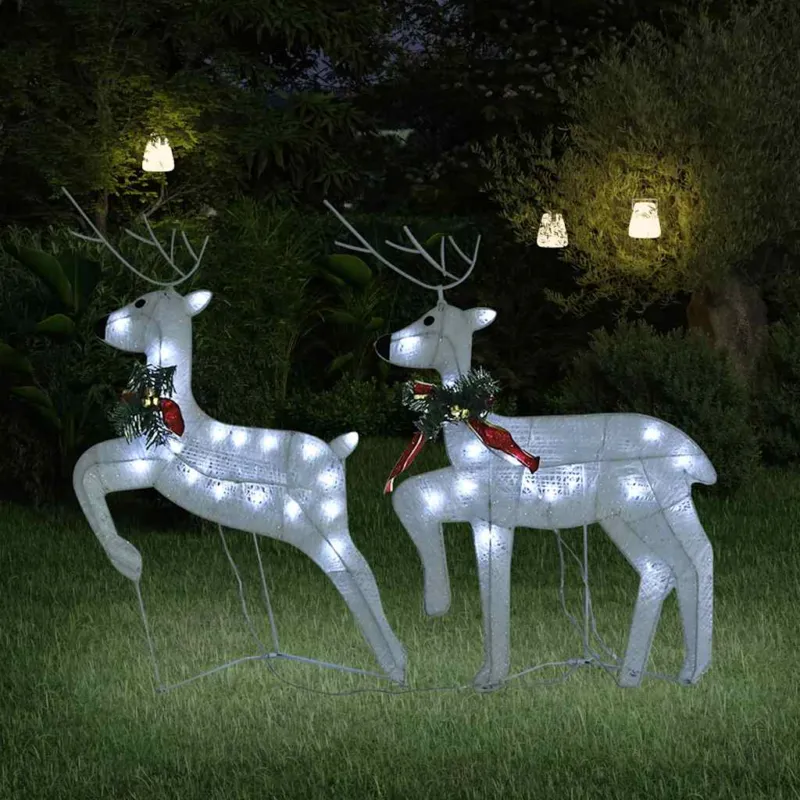 Renne di Natale 2 Pz con 40 LED Bianco Freddo Rete Metallica per Interno Esterno Prezzo Di Fabbrica