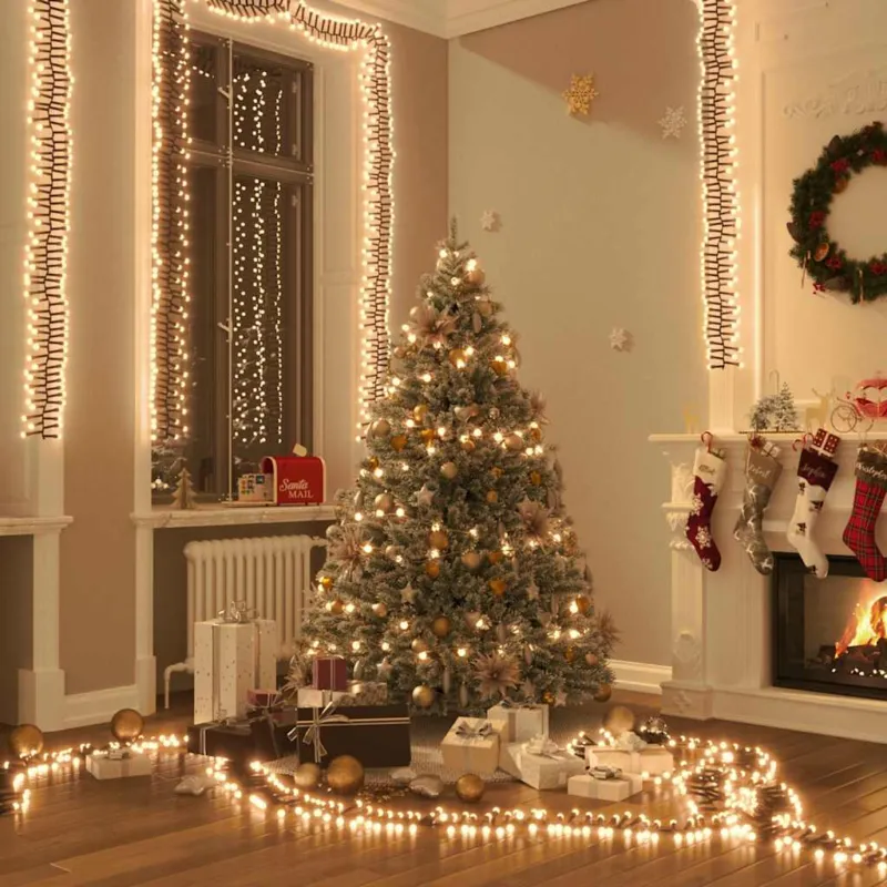Subito Disponibile Stringa di Luci LED 400 Bianco Caldo in PVC 7,4 m con USB per Natale
