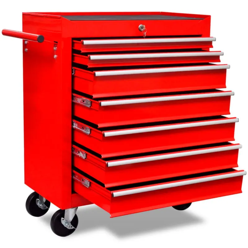 Sconto Carrello Portautensili 7 Cassetti in Acciaio Rosso con Ruote e Chiusura