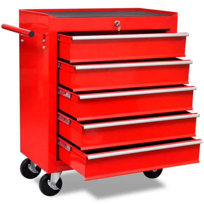 Carrello Portautensili 5 Cassetti in Acciaio Rosso con Ruote e Chiusura Occasione Imperdibile