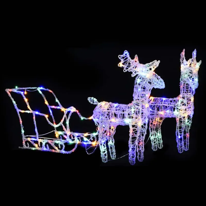 Renne e Slitta 160 LED Multicolore 130 cm in Acrilico con USB per Esterni Professionale