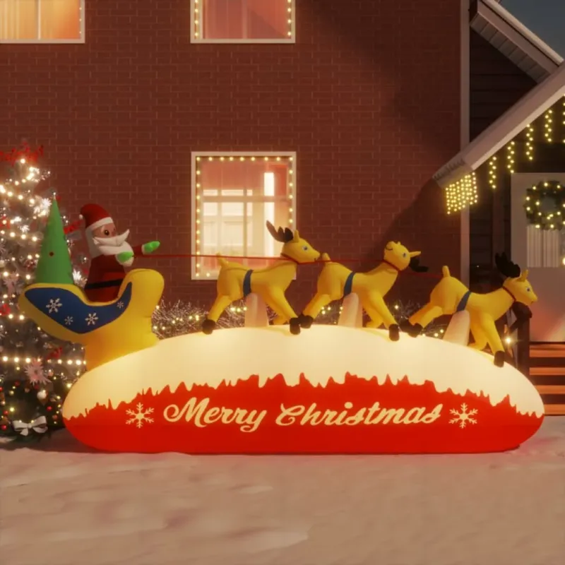 Gonfiabile Babbo Natale e Renne LED 145 cm per Esterni Decorazione Natalizia Pagamento Sicuro