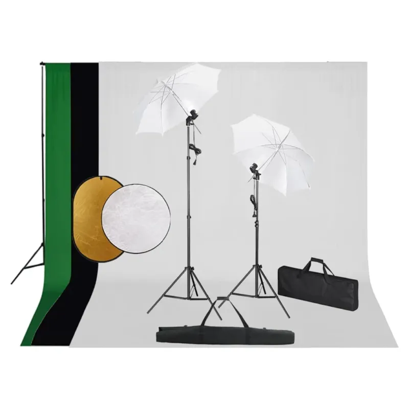 Offerta Del Giorno Kit Studio Fotografico con Set Luci Ombrelli Fondale e Riflettore Portatile