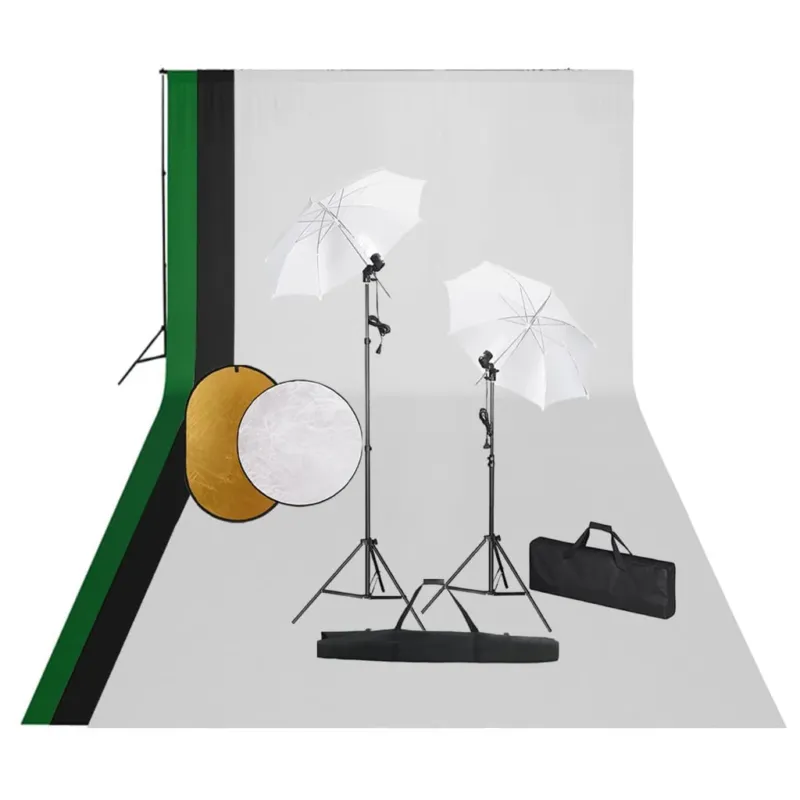 Kit Studio Fotografico con Set Luci Ombrelli Fondale e Riflettore Portatile Promo Stagionale