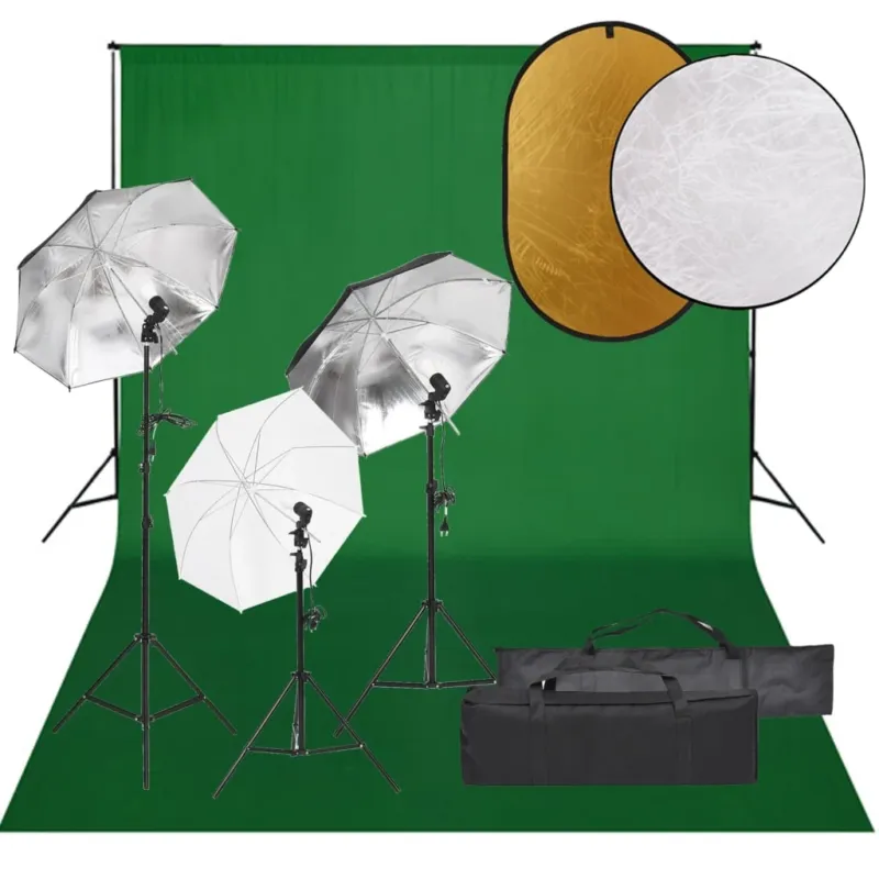 Ultimissimo Modello Kit Luci Softbox con Fondale verde e Riflettore per Studio Fotografico