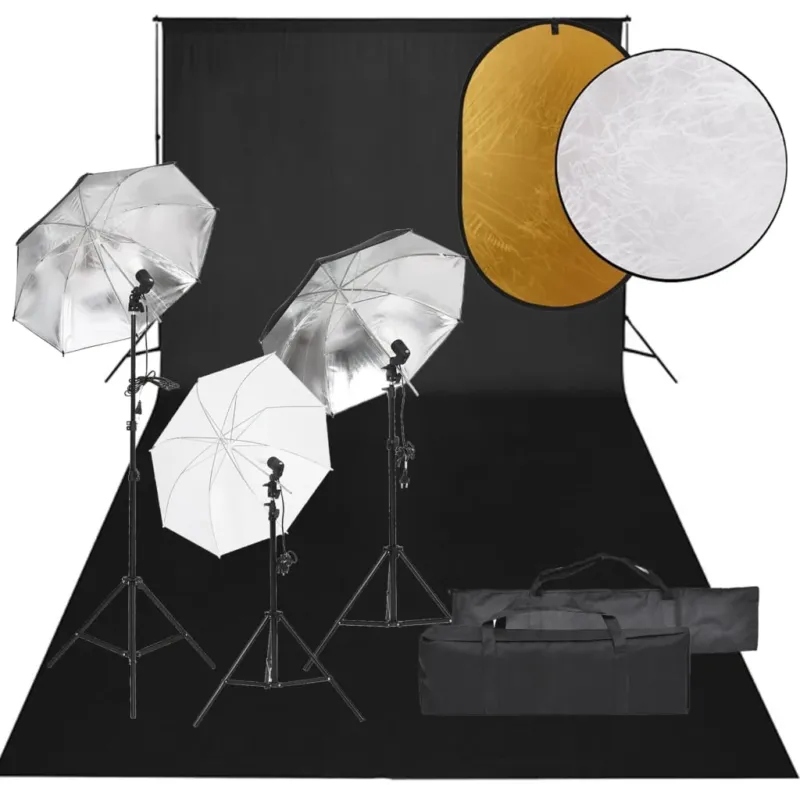 Kit Luci Softbox con Fondale Nero e Riflettore per Studio Fotografico Occasione