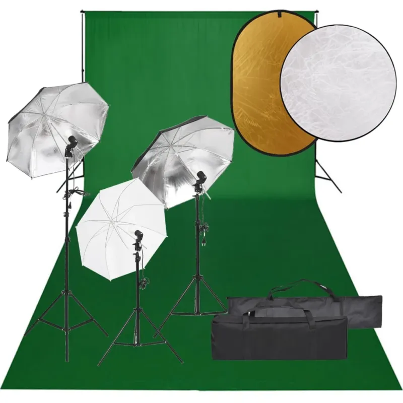 Ordina Subito Kit Luci Softbox con Fondale Verde e Riflettore per Studio Fotografico