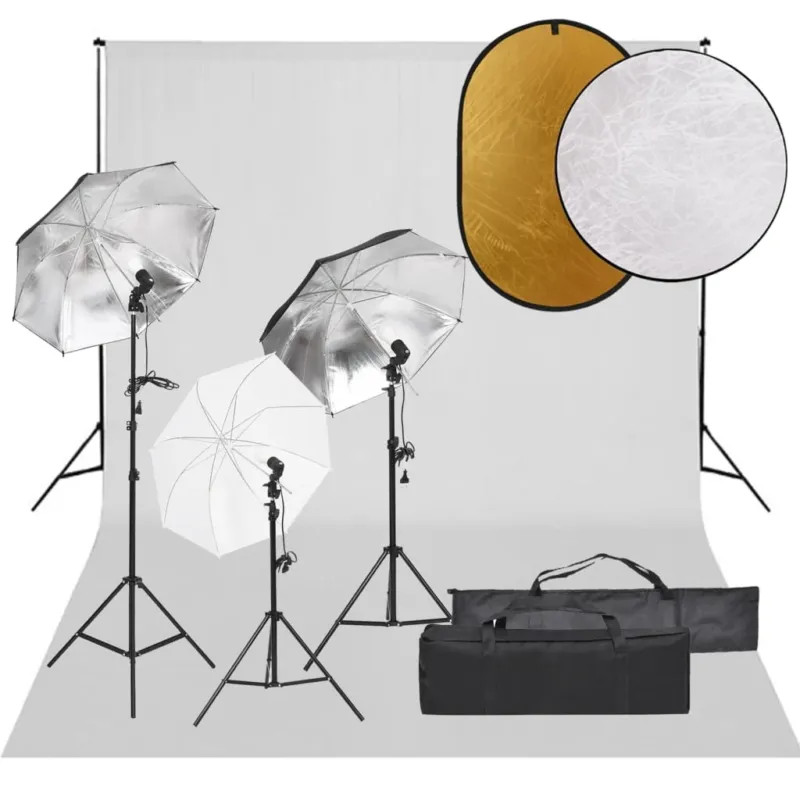 Kit Luci Softbox con Fondale Bianco e Riflettore per Studio Fotografico Professionale