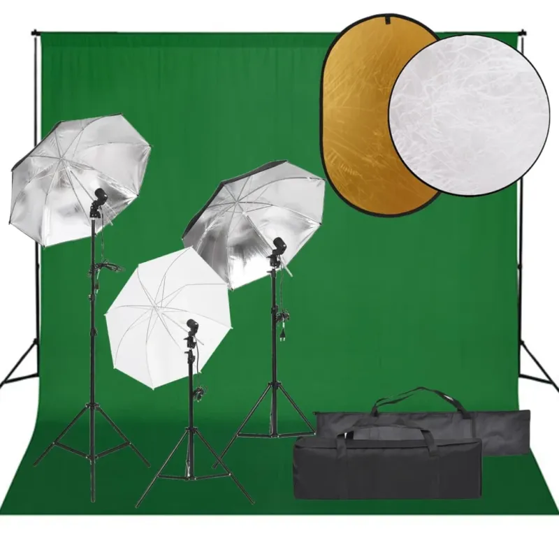 Kit per Studio Fotografico con Set Luci Fondale Verde e Riflettore 5 in 1 Solo Oggi