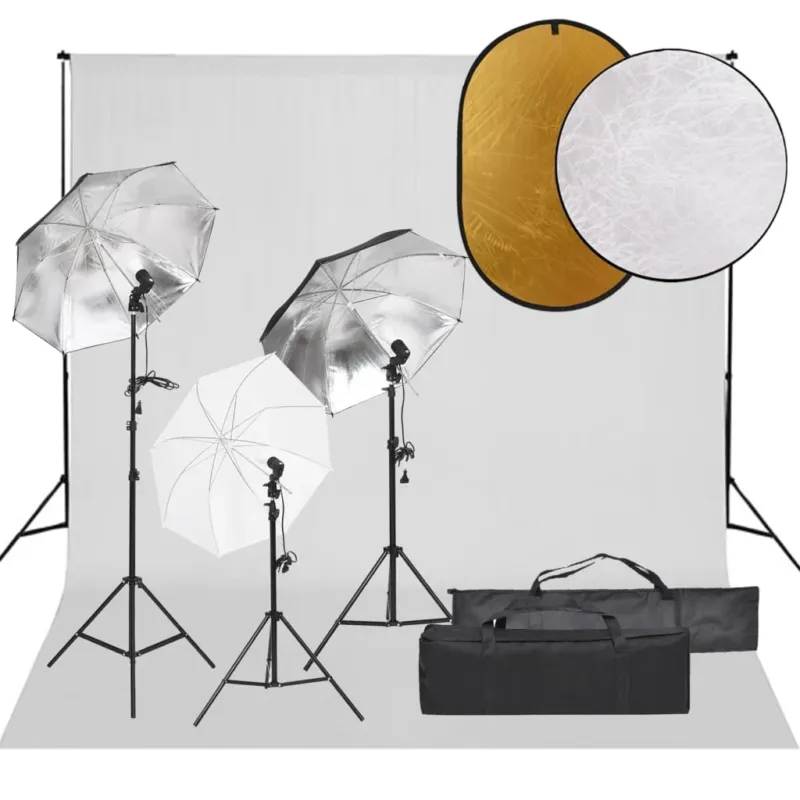 Must-Have Kit Studio Fotografico con Luci Softbox Fondali Colorati e Riflettori Pieghevoli