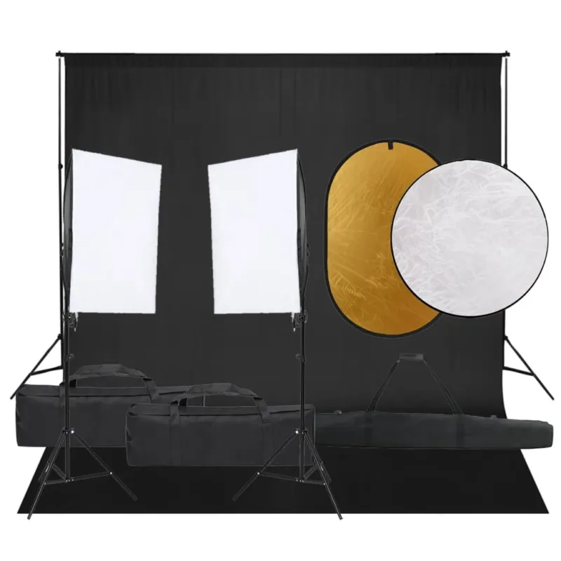 Prezzo Scontato Kit Completo per Studio Fotografico con Softbox, Fondale e Riflettore