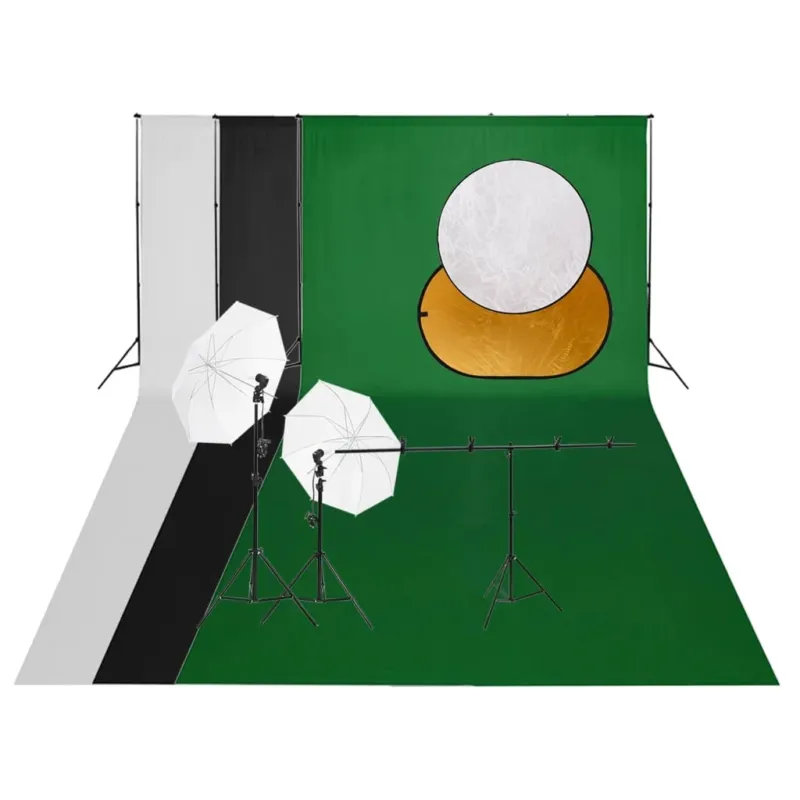 Set Completo per Studio Fotografico con Luci, Fondali e Riflettore Pieghevole Affare
