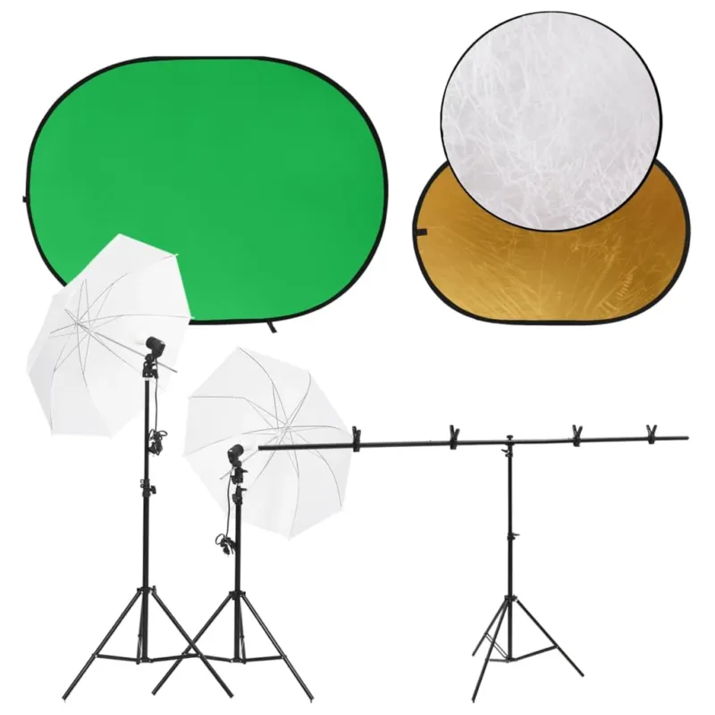 Kit Studio Fotografico con Luci Ombrello, Fondale Verde e Riflettore Oro/Argento Promozione
