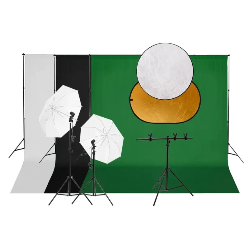Pagamento Sicuro Kit Studio Fotografico con Luci Ombrello, Fondali Verde Nero Bianco e Riflettore