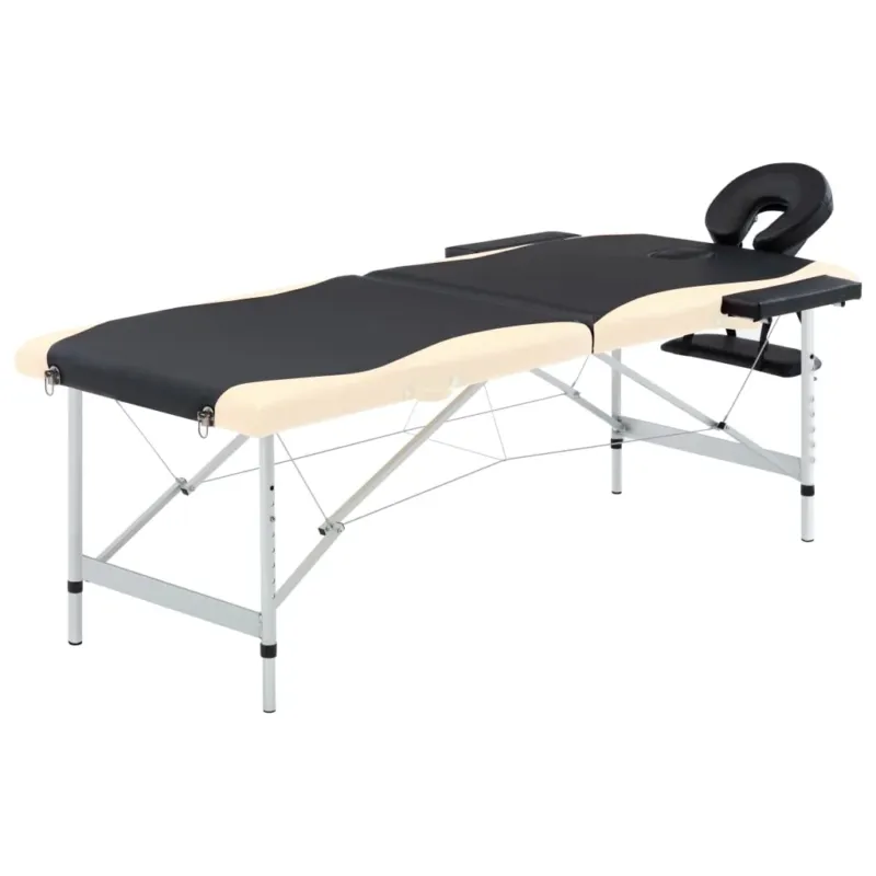 Offerta Del Giorno Lettino Massaggio 2 Zone Pieghevole Alluminio Nero e Beige con Poggiatesta Borsa