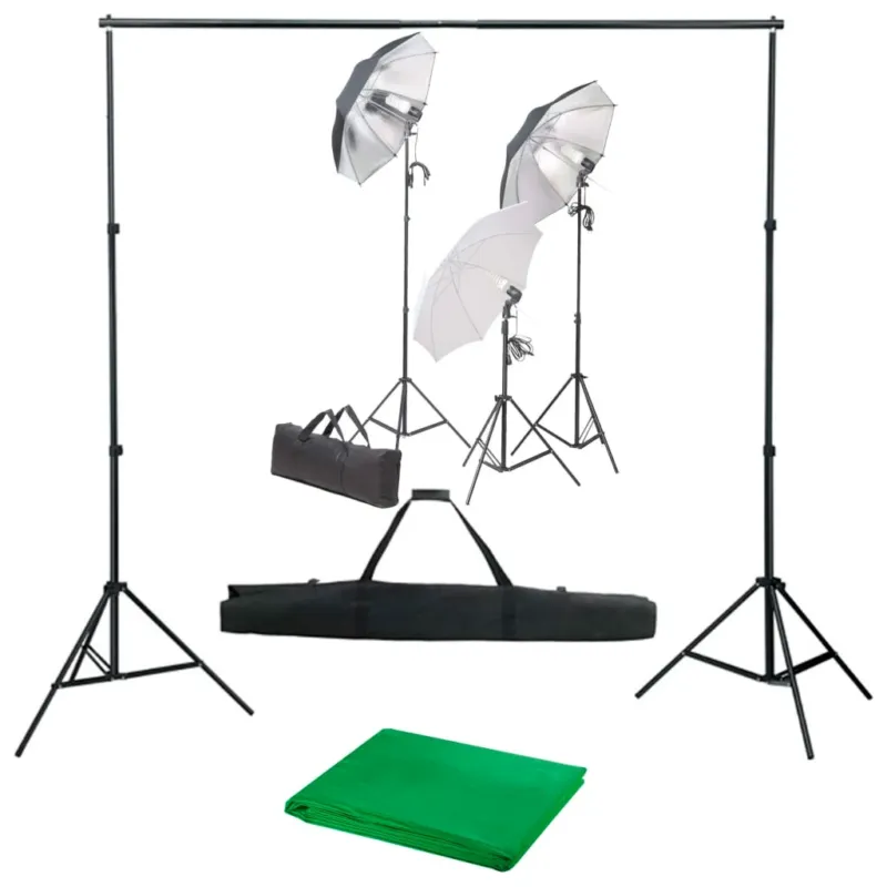 Kit per Studio Fotografico Professionale con Set di Luci e Fondale Verde Promo Stagionale