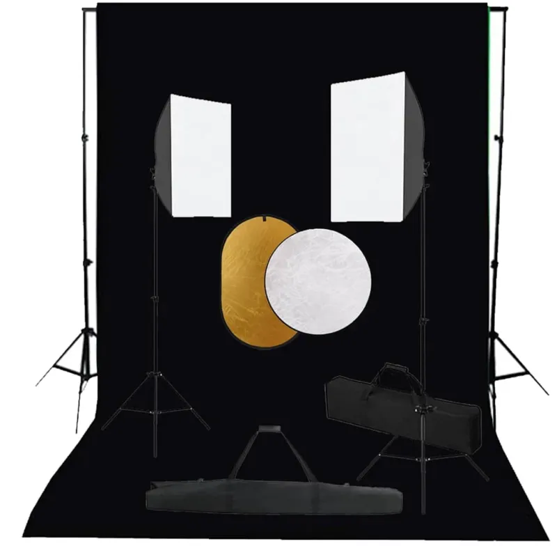 Kit Studio Fotografico con Luci Ombrelli Argento Bianco Fondale Nero e Riflettore Promozione