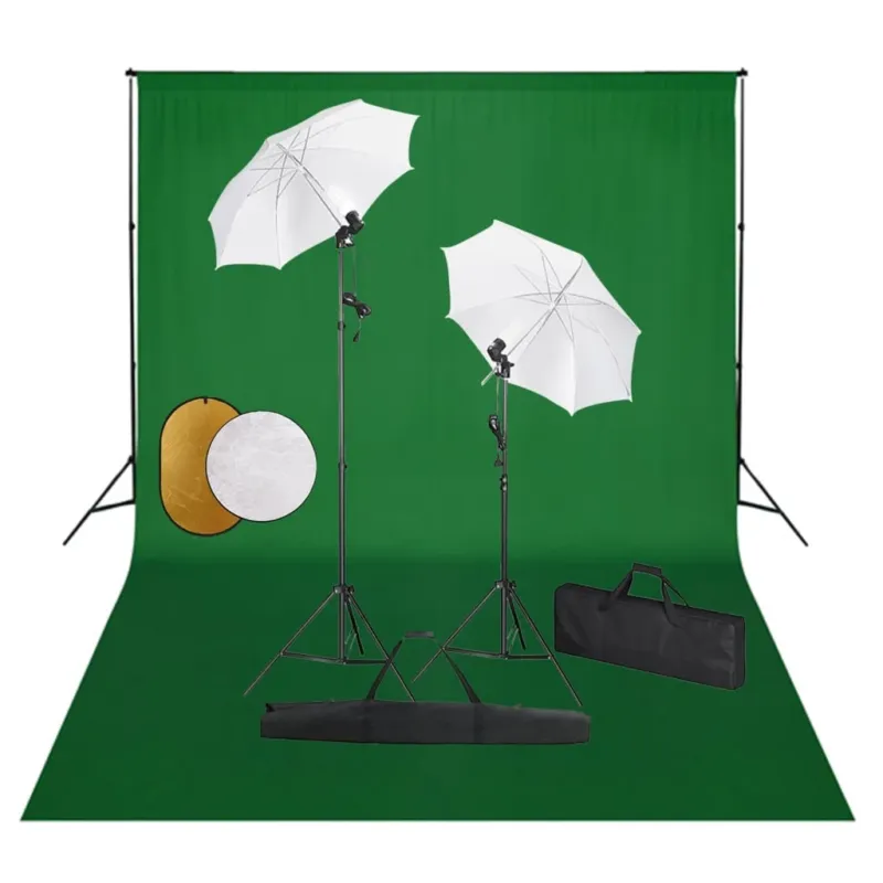 Kit Studio Fotografico con Set Luci Softbox Fondale Verde e Riflettori Portatili Solo Oggi