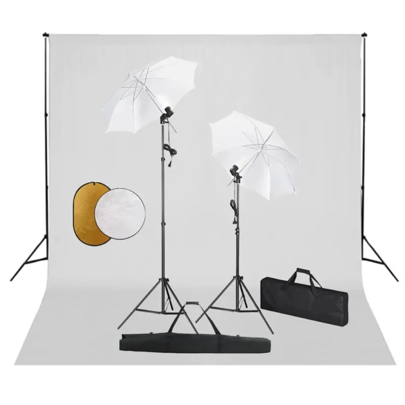 Set Completo per Studio Fotografico con Ombrelli Luci Fondale Bianco Riflettore Nuovo Arrivo
