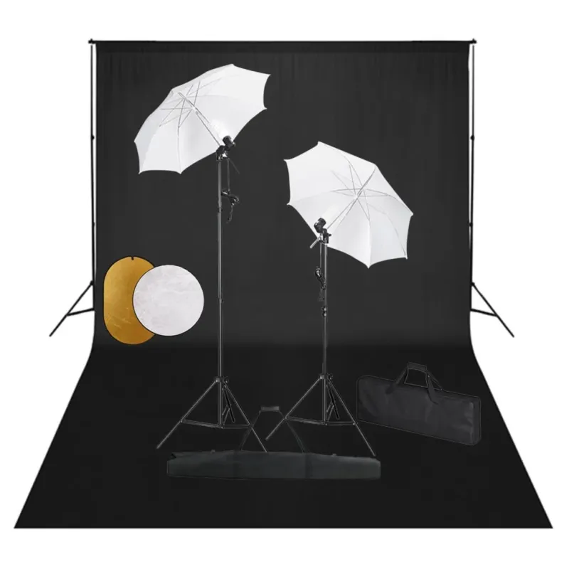 Set Completo Luci Ombrelli con Fondale Nero e Riflettore per Foto Studio Ultima Occasione