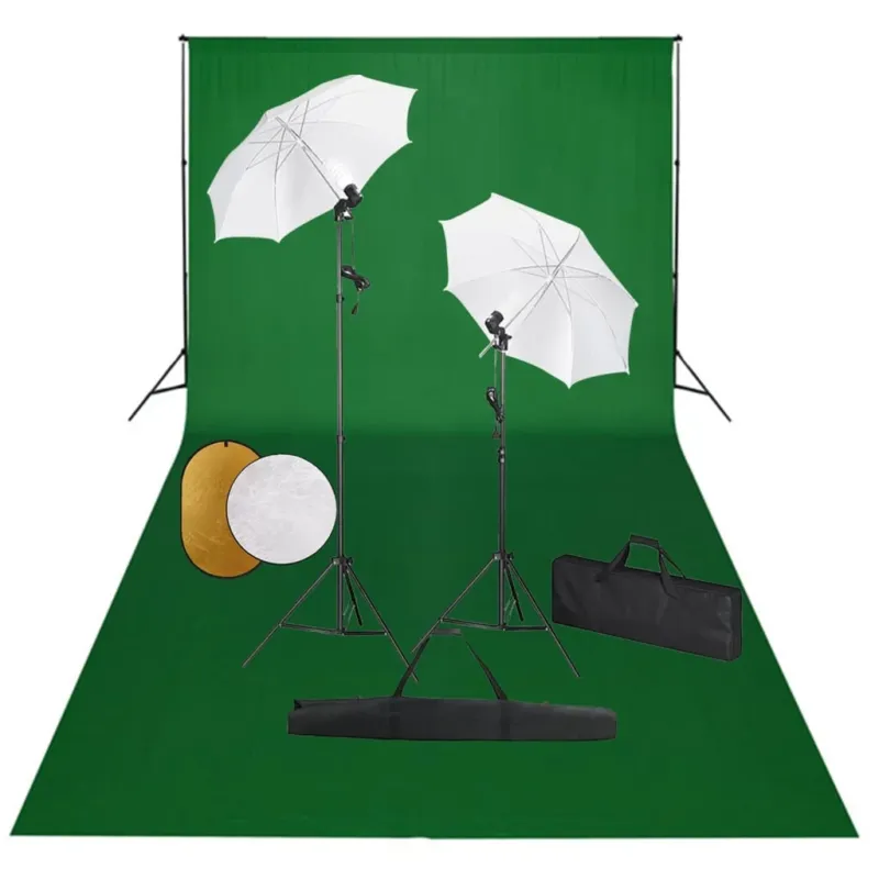 Kit Studio Fotografico con Ombrelli, Fondale Verde e Riflettore Oro/Argento Compra Oggi Stesso