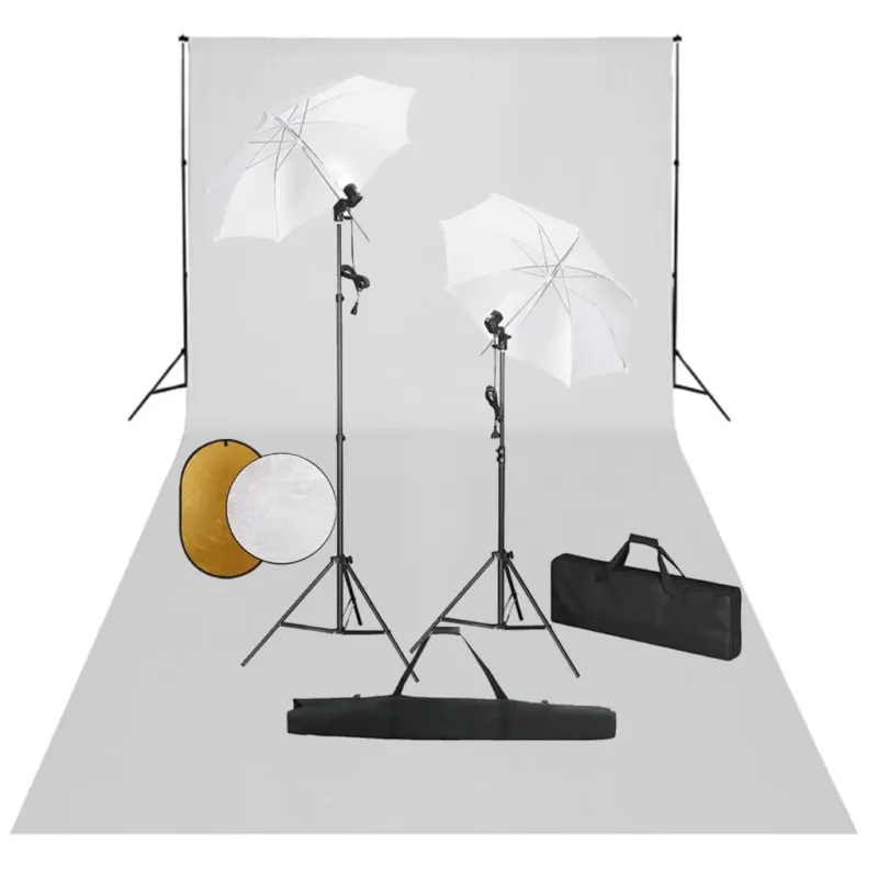 Kit Studio Fotografico con Set Luci Ombrelli Fondale Bianco e Riflettore Portatile Subito Disponibile