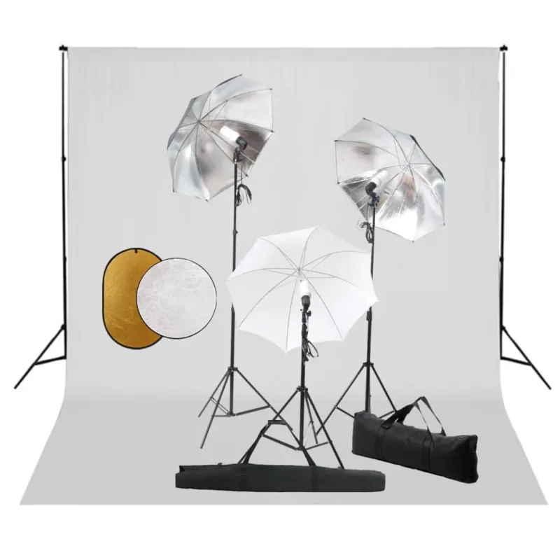 Offerta Set Completo per Studio Fotografico con Ombrelli Luci Fondale Bianco e Riflettore