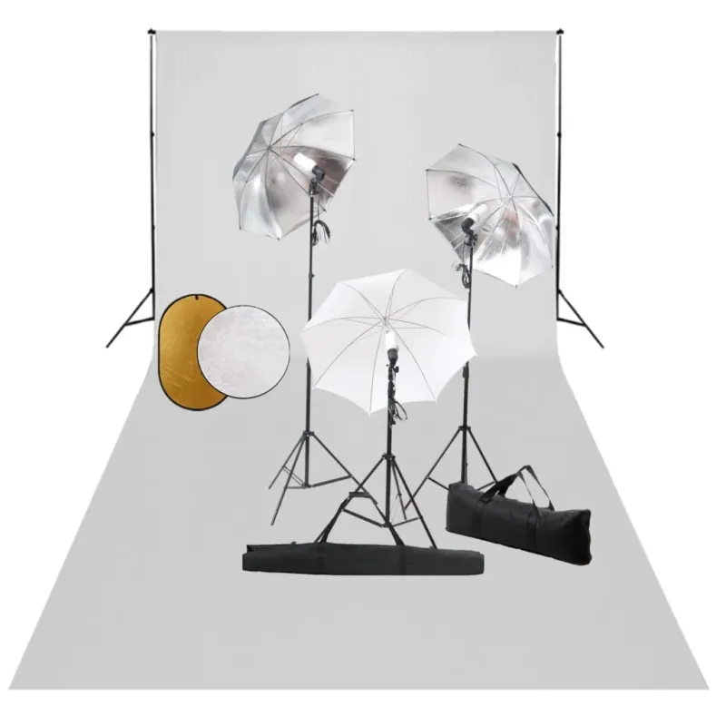 Prezzo Scontato Set Completo per Studio Fotografico con Ombrelli Luci Fondale Bianco e Riflettore