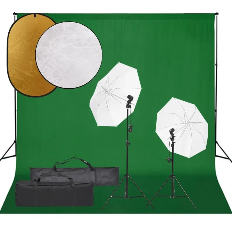 Kit Luci Softbox Professionale con Fondale Verde e Riflettore per Studio Foto Promozione