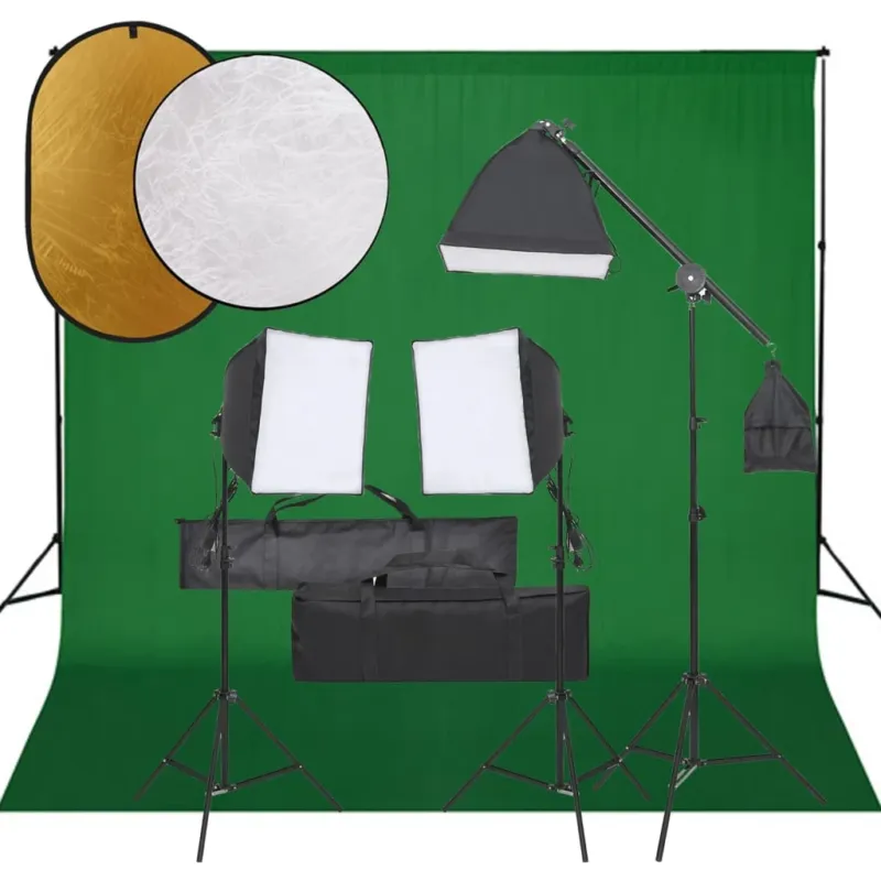 Kit Studio Fotografico con Set Luci Softbox Fondale Verde e Riflettori Portatili Offerta Speciale