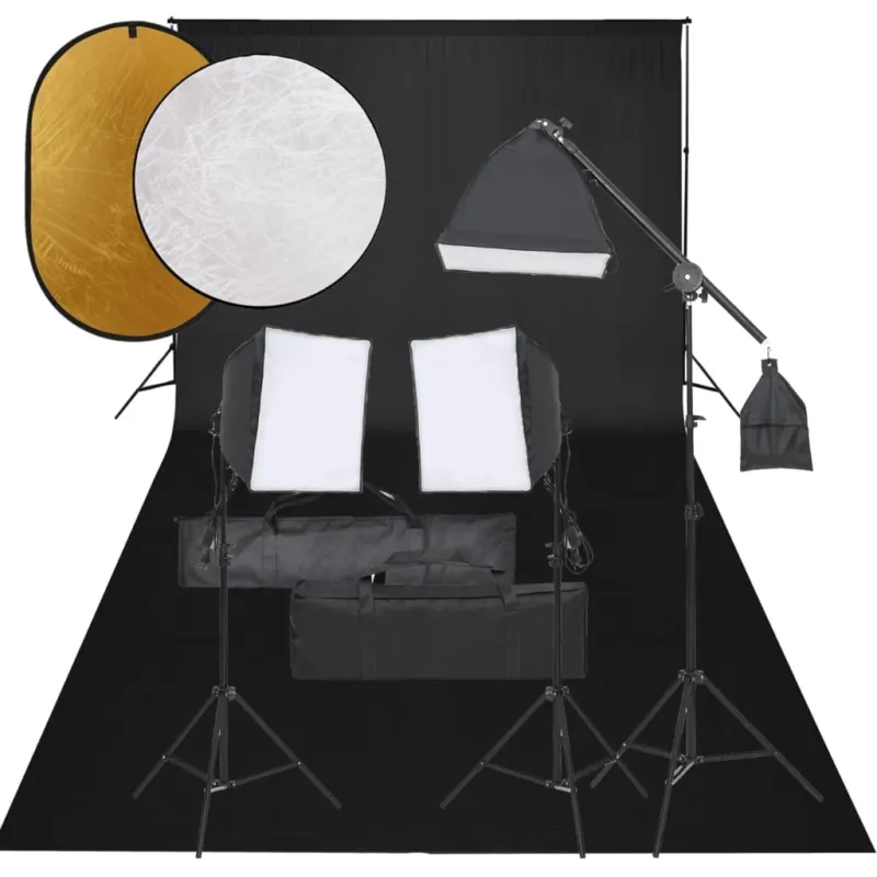 Kit Completo Studio Fotografico con Ombrelli Luci Fondale Nero e Riflettore Nuova Collezione