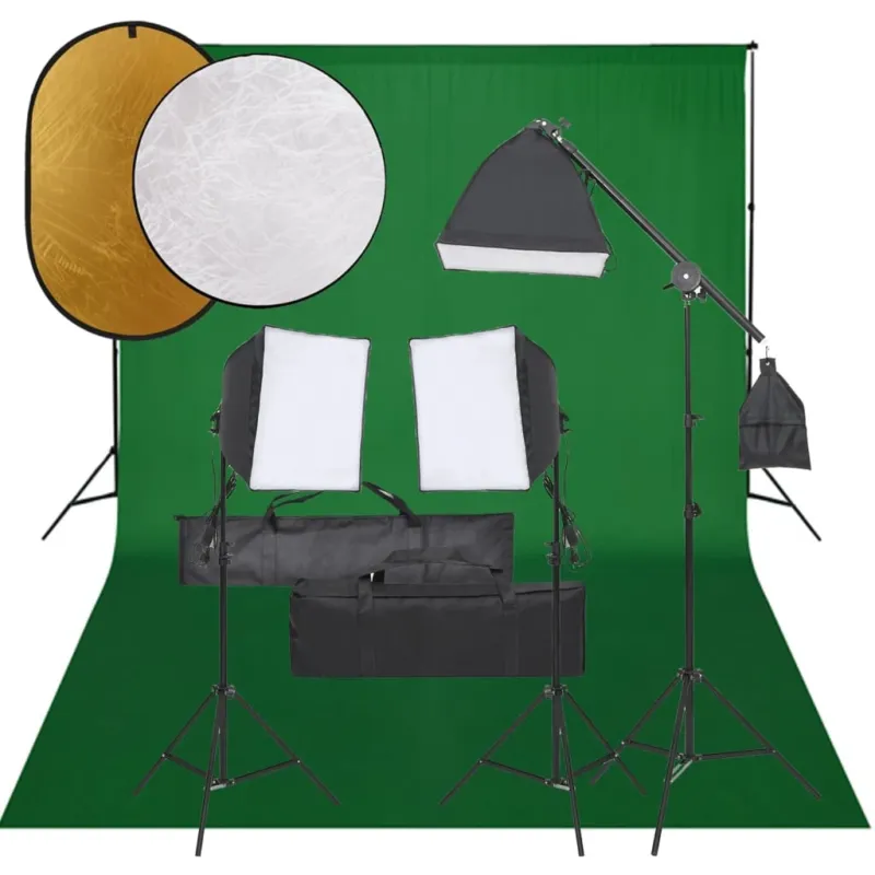 Super Prezzo Set Luci Softbox con Fondale Verde e Riflettore per Studio Fotografico