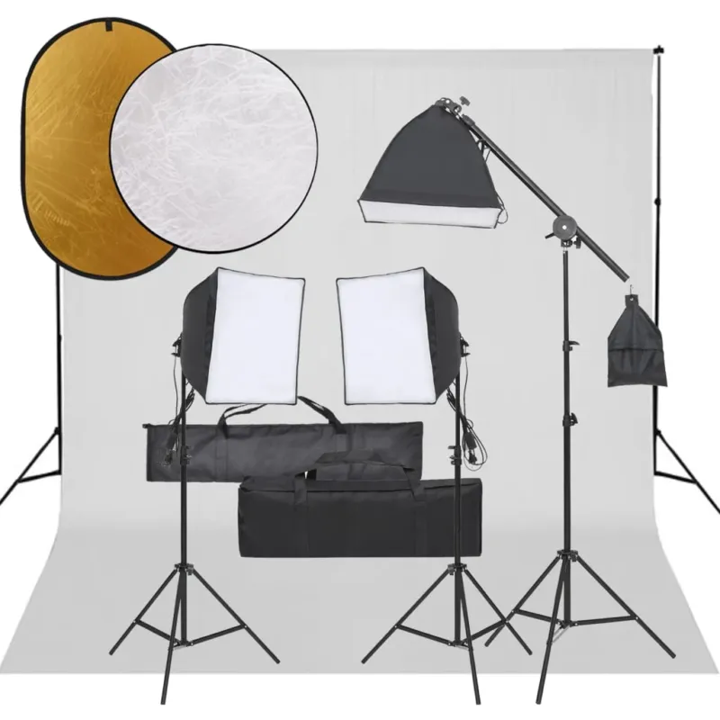 Kit Studio Fotografico con Set Luci Softbox, Fondale Bianco e Riflettore Nuovo Arrivo