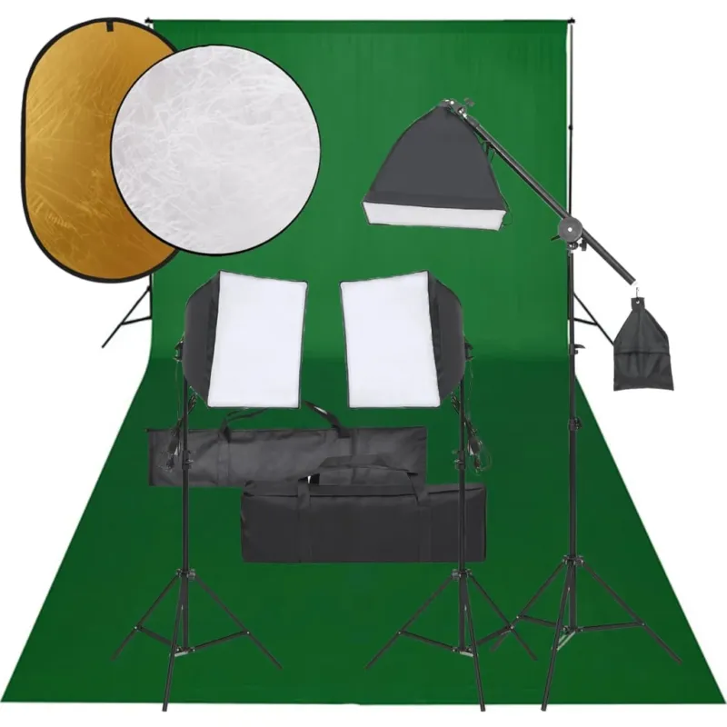 Compra Adesso Kit Completo per Studio Fotografico con Softbox Fondale Verde e Riflettore