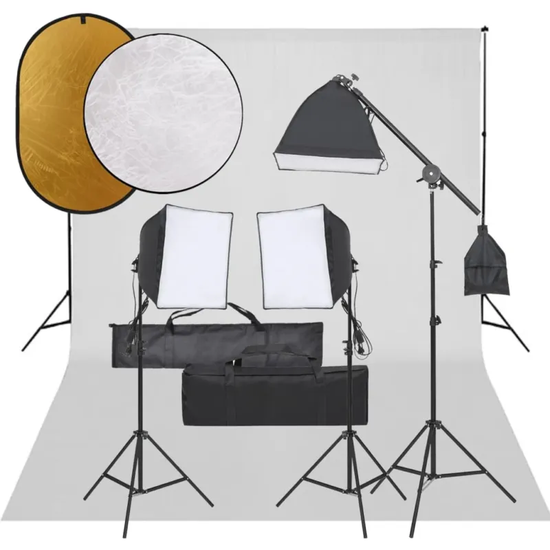 Esclusivo Kit Studio Fotografico con Set Luci Ombrelli Fondale e Riflettore Portatile