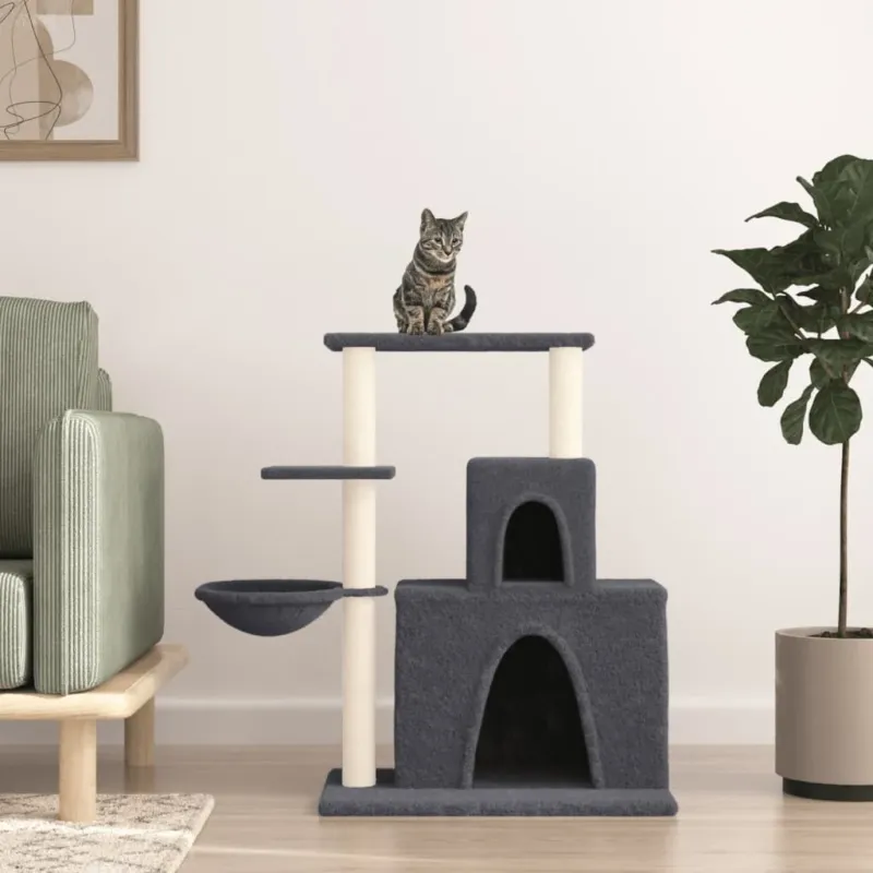 Spedito Oggi Albero per Gatti con Tiragraffi in Sisal Grigio Scuro 83 cm con Casette