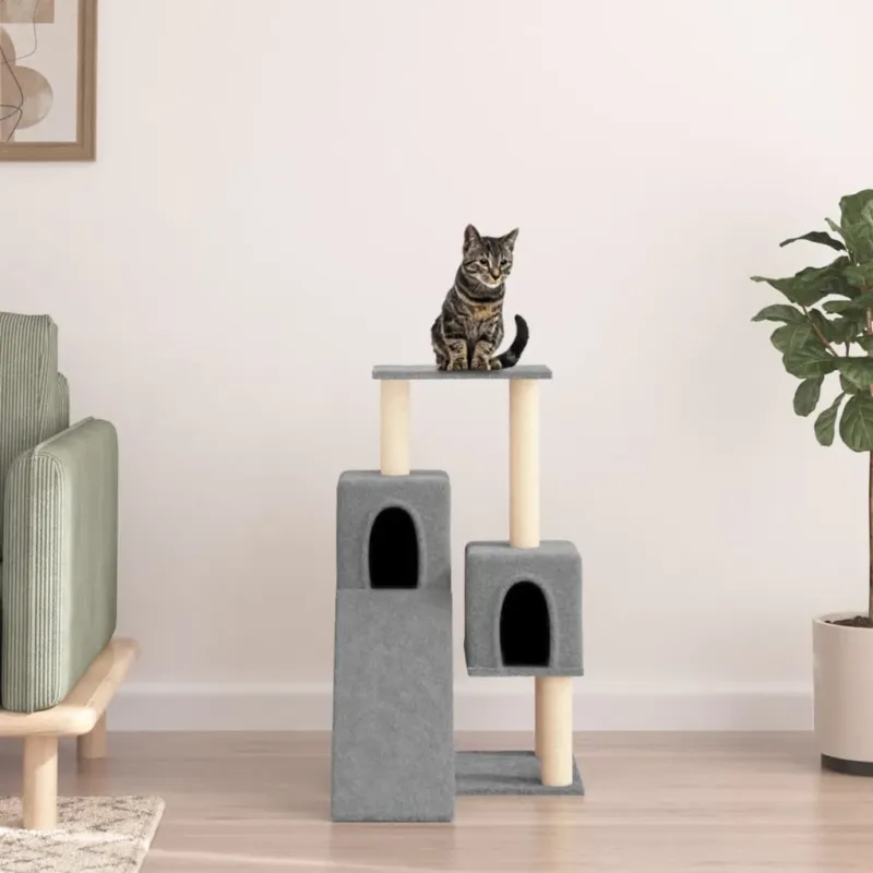 Must-Have Albero Tiragraffi per Gatti in Sisal Grigio Chiaro 82 cm con Casette