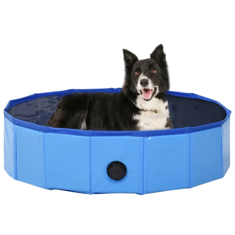 Reso Gratuito Piscina per Cani Gatti Pieghevole Richiudibile Blu 80x20 cm in PVC