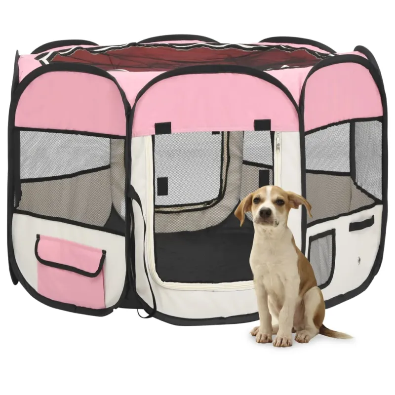Ultime Pezzi Box per Cani Gatti Pieghevole Traspirante con Borsa Trasporto Rosa 90x90x58 cm