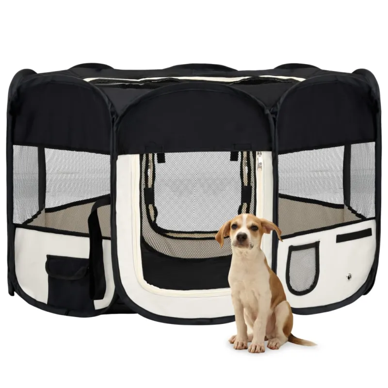 Box per Cani Gatti Pieghevole Traspirante con Borsa Trasporto Nero 125x125x61 cm Nuovo Arrivo