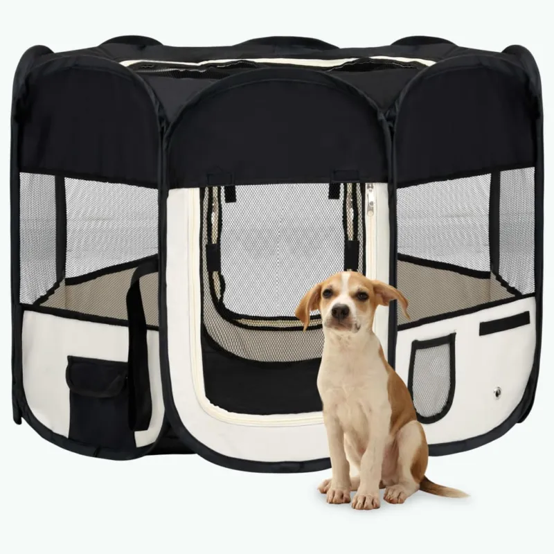 Scelto Dai Clienti Box per Cani Gatti Pieghevole Traspirante con Borsa Trasporto Nero 90x90x58 cm