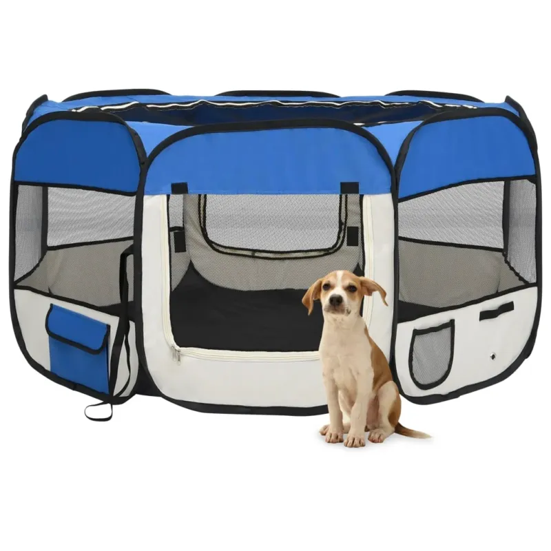 Box per Cani Gatti Pieghevole con Borsa Trasporto Blu 125x125x61 cm Prezzo Di Fabbrica