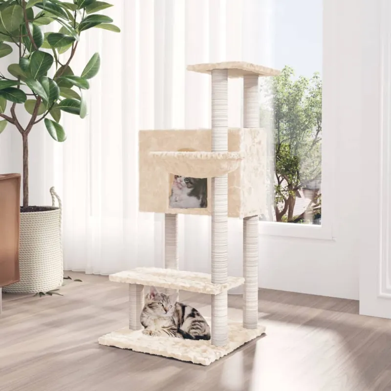 Albero per Gatti con Tiragraffi in Sisal Colore Crema 108,5 cm Scelto Dai Clienti