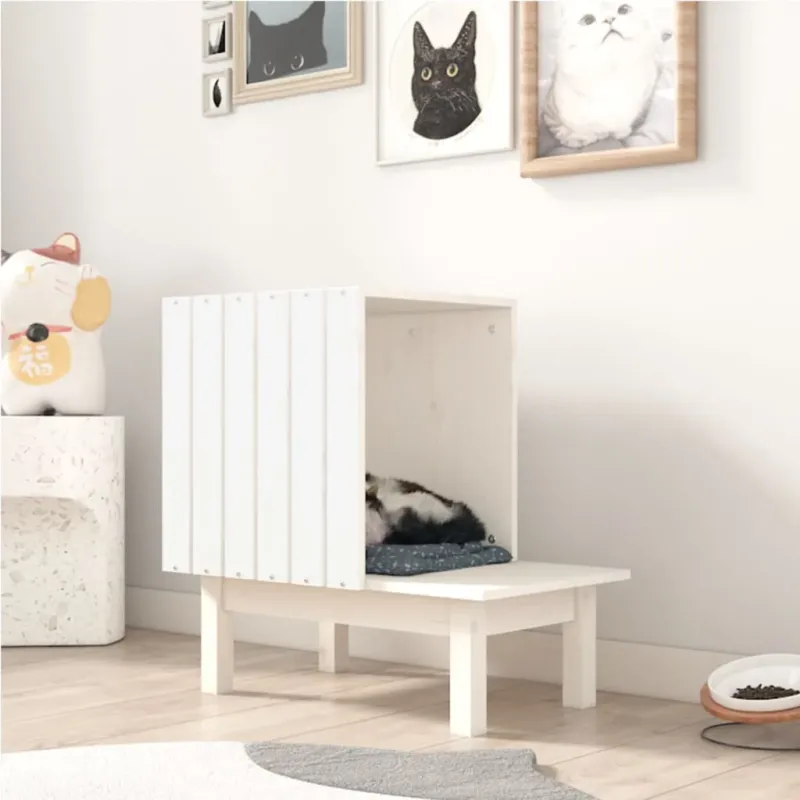 Pagamento Sicuro Casetta per Gatti Bianca 60x36x60 cm in Legno Massello di Pino