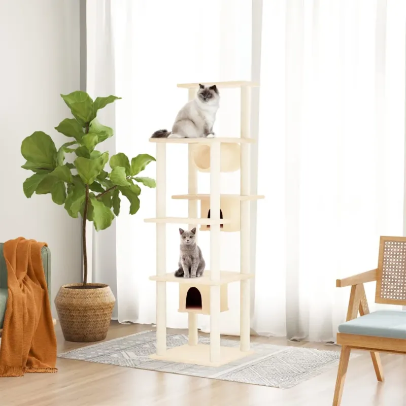 Must-Have Albero per Gatti con Tiragraffi in Sisal Crema 169 cm in Legno Multistrato