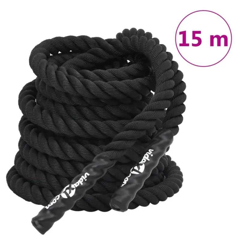 Corda da Allenamento Nera 15 m 11 kg in Poliestere Diametro 38 mm Prezzo Ridotto